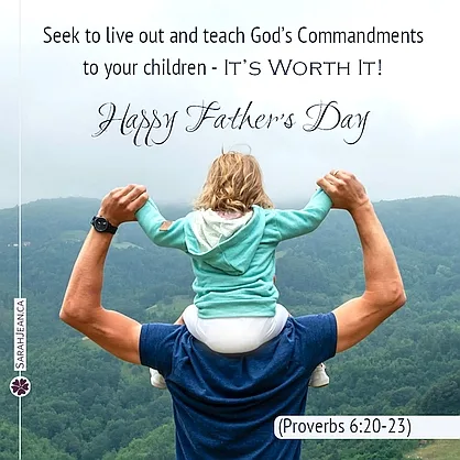 Free SarahJean Father's Day eCard with a Christian message entitled 'It's Worth It'. Image of a father holding his child on his shoulders while looking over a valley. 