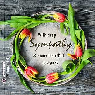Free SarahJean Sympathy eCard with a Christian message entitled 'Heart Felt Prayers'. Image of tulip wreath.
