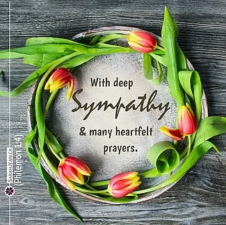 Free SarahJean Sympathy eCard with a Christian message entitled 'Heart Felt Prayers'. Image of tulip wreath.