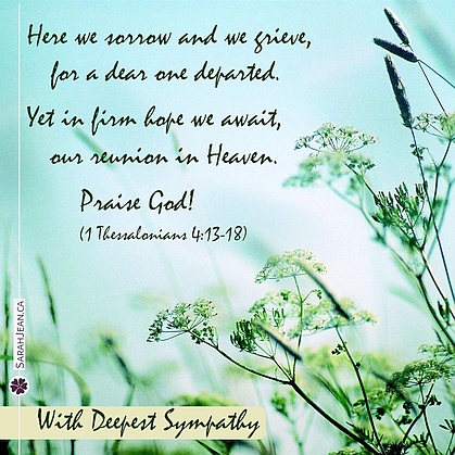 Free SarahJean Sympathy eCard with a Christian message entitled 'Reunion in Heaven'. Image of wild grass and flowers blowing in the wind.