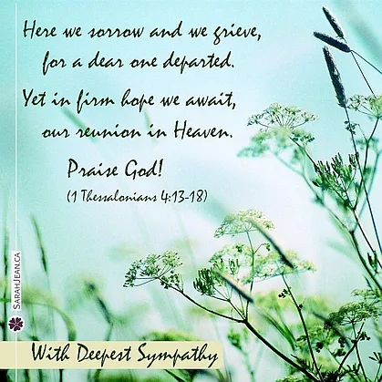 Free SarahJean Sympathy eCard with a Christian message entitled 'Reunion in Heaven'. Image of wild grass and flowers blowing in the wind.