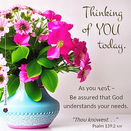 Free SarahJean Get Well eCard with a Christian message entitled 'As You Rest'. Image of bright pink flowers and greenery in a colourful vase.