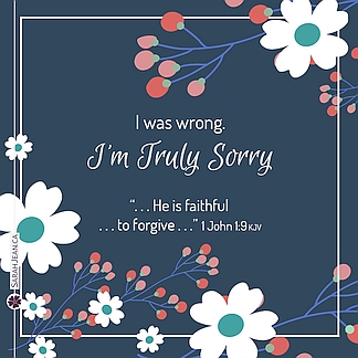 Free SarahJean I'm Sorry eCard with a Christian message entitled 'Truly Sorry'. Image of cartoon white flowers in upper and lower corners. 