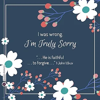 Free SarahJean I'm Sorry eCard with a Christian message entitled 'Truly Sorry'. Image of cartoon white flowers in upper and lower corners. 
