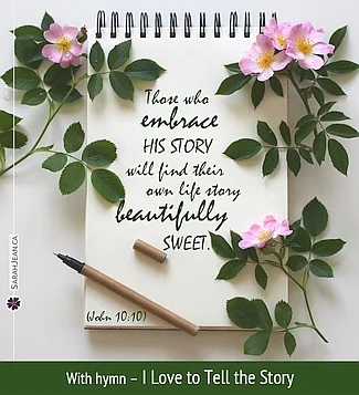 Free SarahJean Songs of the Soul eCard with a Christian message entitled 'His Story'. Image of pink flowers and leaves scattered on note pad.